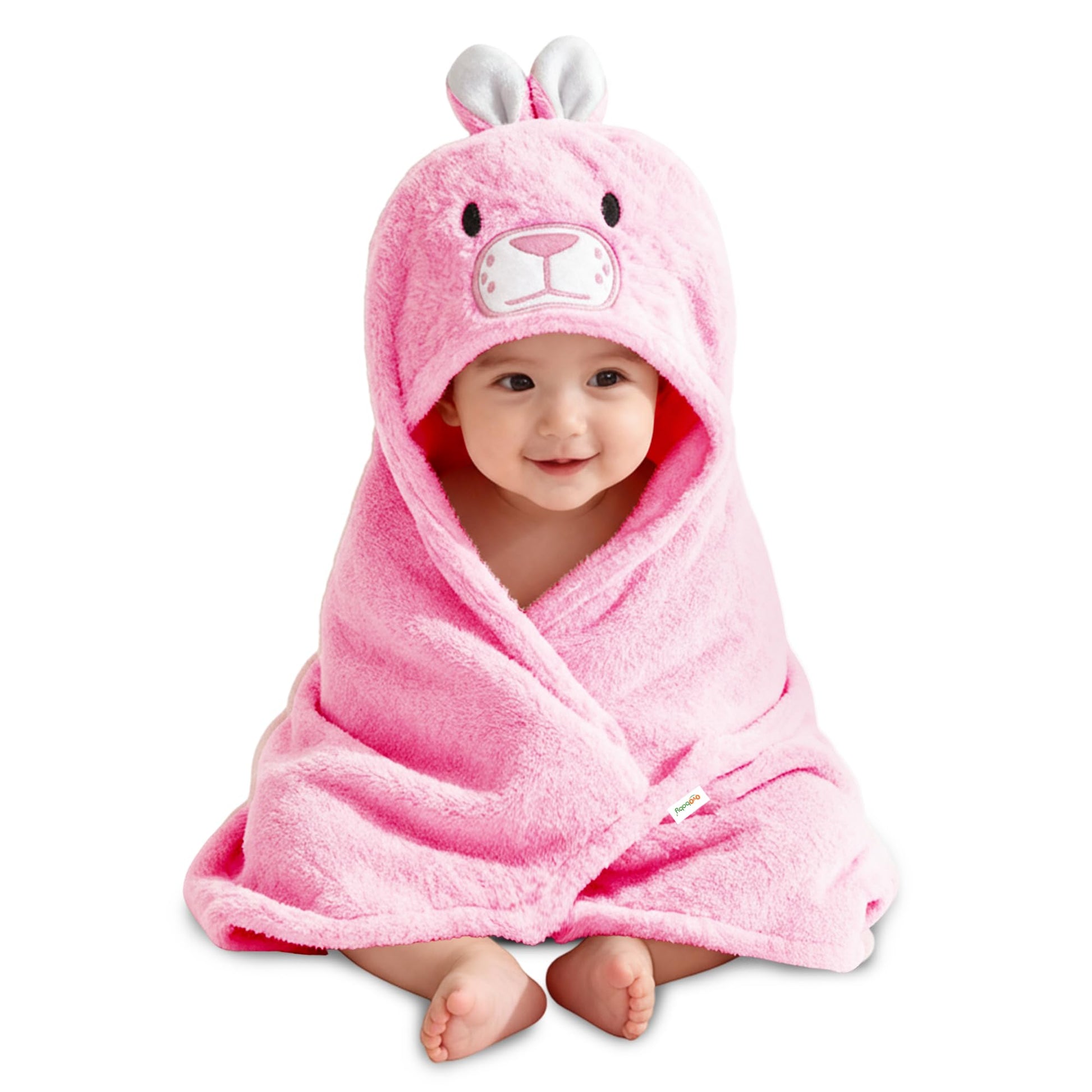 Oyo Baby BabyS Super Soft Fleece Wrapper Rabbit Blanket Cum Towel Robe With Hood, Baby Swaddle Wrap, Size 80 X 80 Cm, (Pink Rab