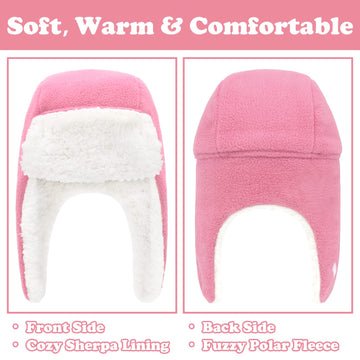 Baby Girl Winter Hat Toddler Hat And Gloves Set Baby Hats And Mittens Sherpa Lined Toddler Hats For Boys Pink 12-24 Months
