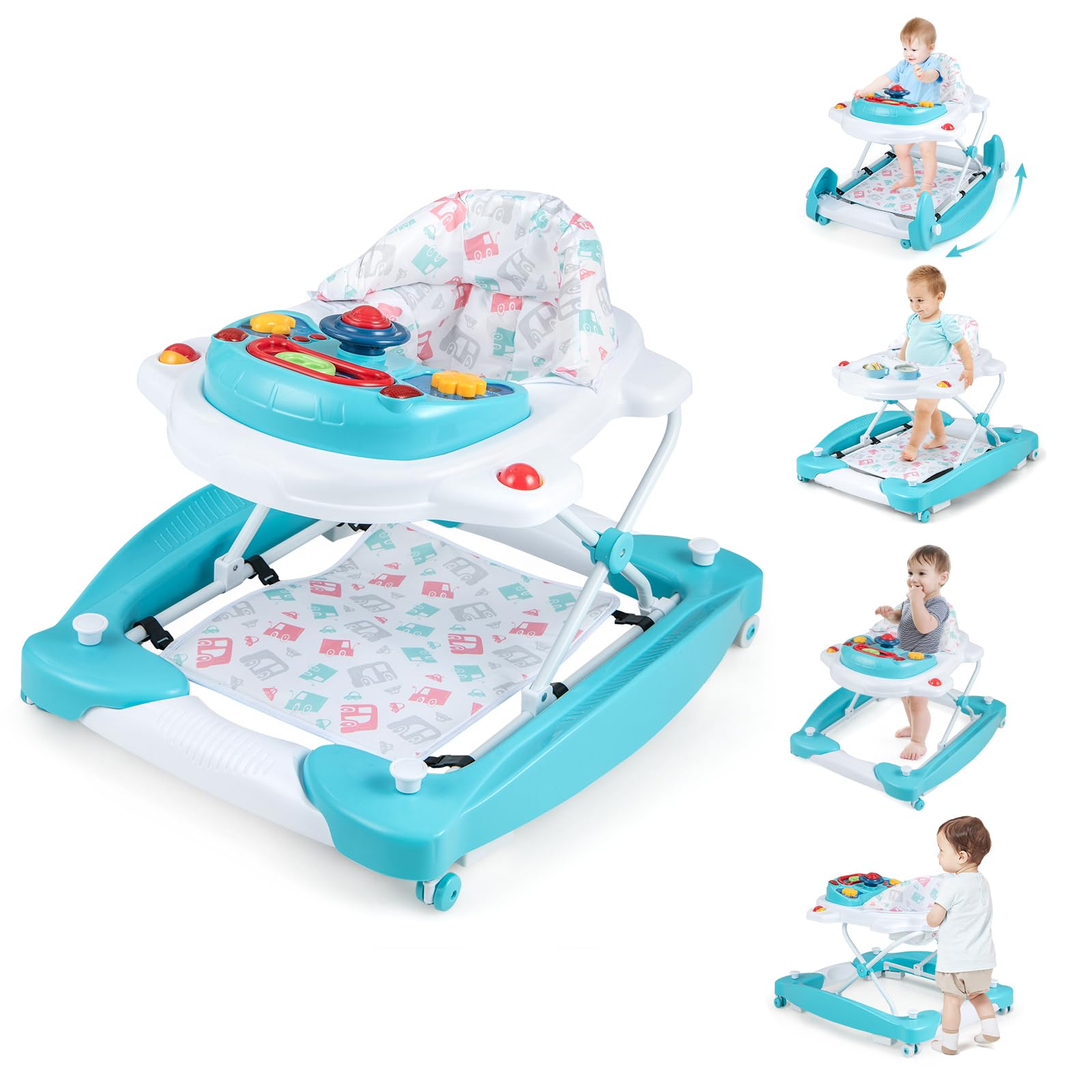 Baby Joy 6-In-1 Baby Walker, Baby Walker With Wheels, Adjustable Height, Music, Lights, Rocker Mode, Baby Activity Walker, Baby