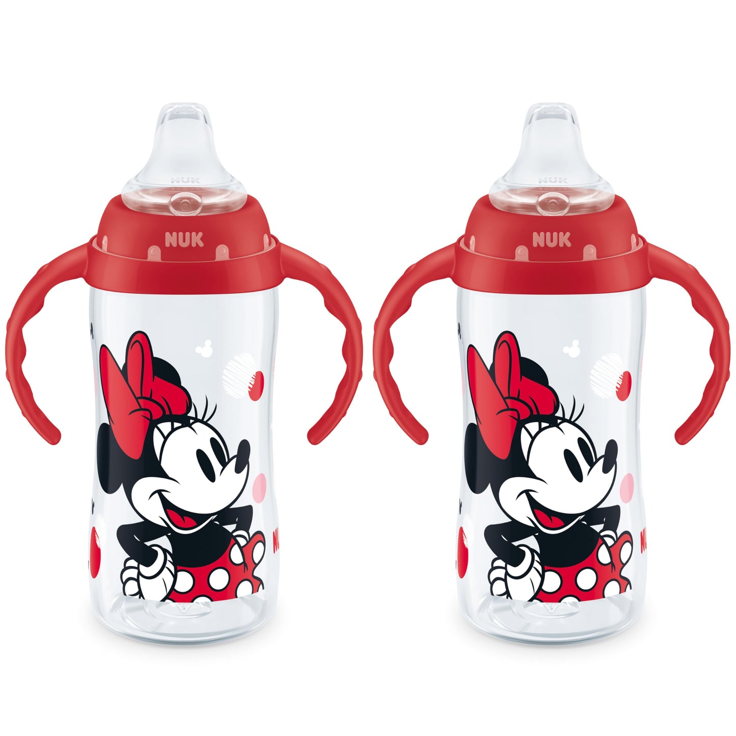 NUK Learner Cup, 10 Oz, Pack of 2, Minnie Mouse - Soft Spout, Easy-Grip Handles, BPA Free, Spill Proof Transition Sippy Cup