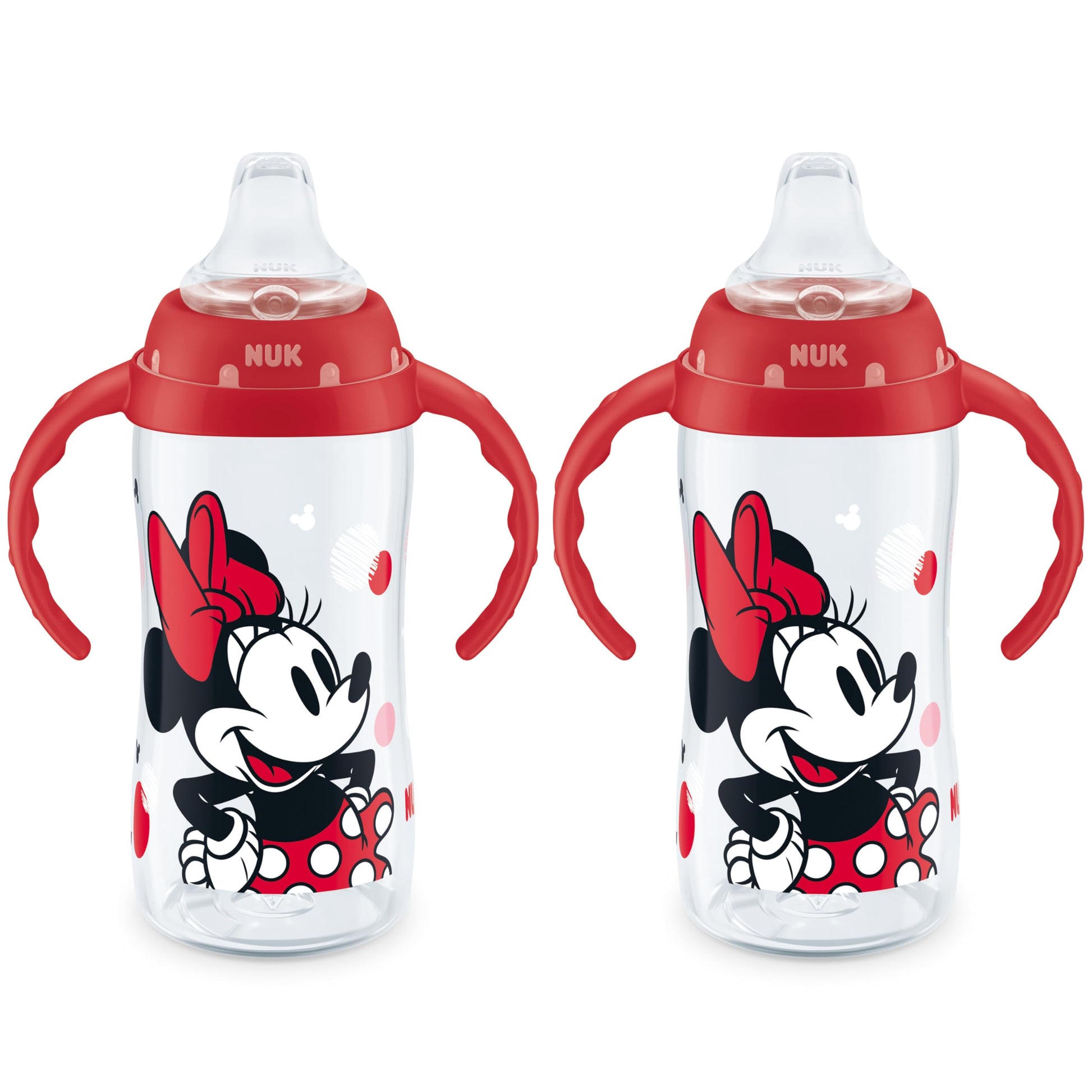 NUK Learner Cup, 10 Oz, Pack of 2, Minnie Mouse - Soft Spout, Easy-Grip Handles, BPA Free, Spill Proof Transition Sippy Cup