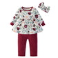 3Pcs Baby Girl Clothes Ruffle Floral Shirt Tops Pants Headband Outfit Sets (Wine Red, 9-12 Months)