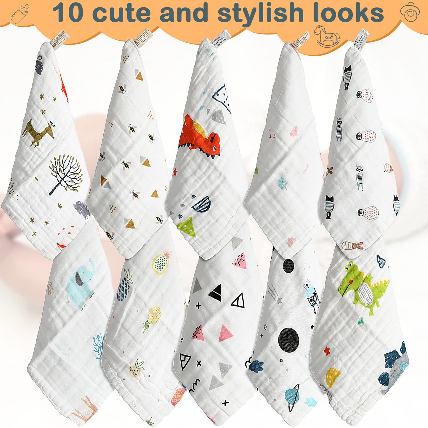 Chumia 20 Pack Baby Muslin Burp Cloths Baby Wash Cloths With Sensitive Skin 6 Layer Cotton Face Towels Baby Bath Towel Absorbent
