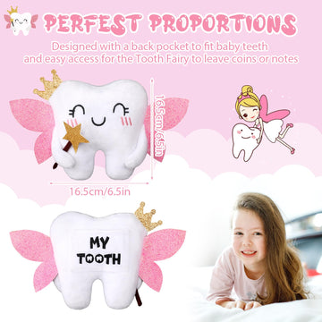 Threehoney Tooth Fairy Pillow Kit Includes Toothfairy Pillow With Pocket Fairy Glitter Receipt Envelope Card, Toothfairy Plush K