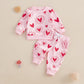 Ayalinggo Toddler Baby Girl Valentines Outfit Love Heart Shirt Long Sleeve Sweatshirt Casual Pants Valentines Day Clothes (Pink