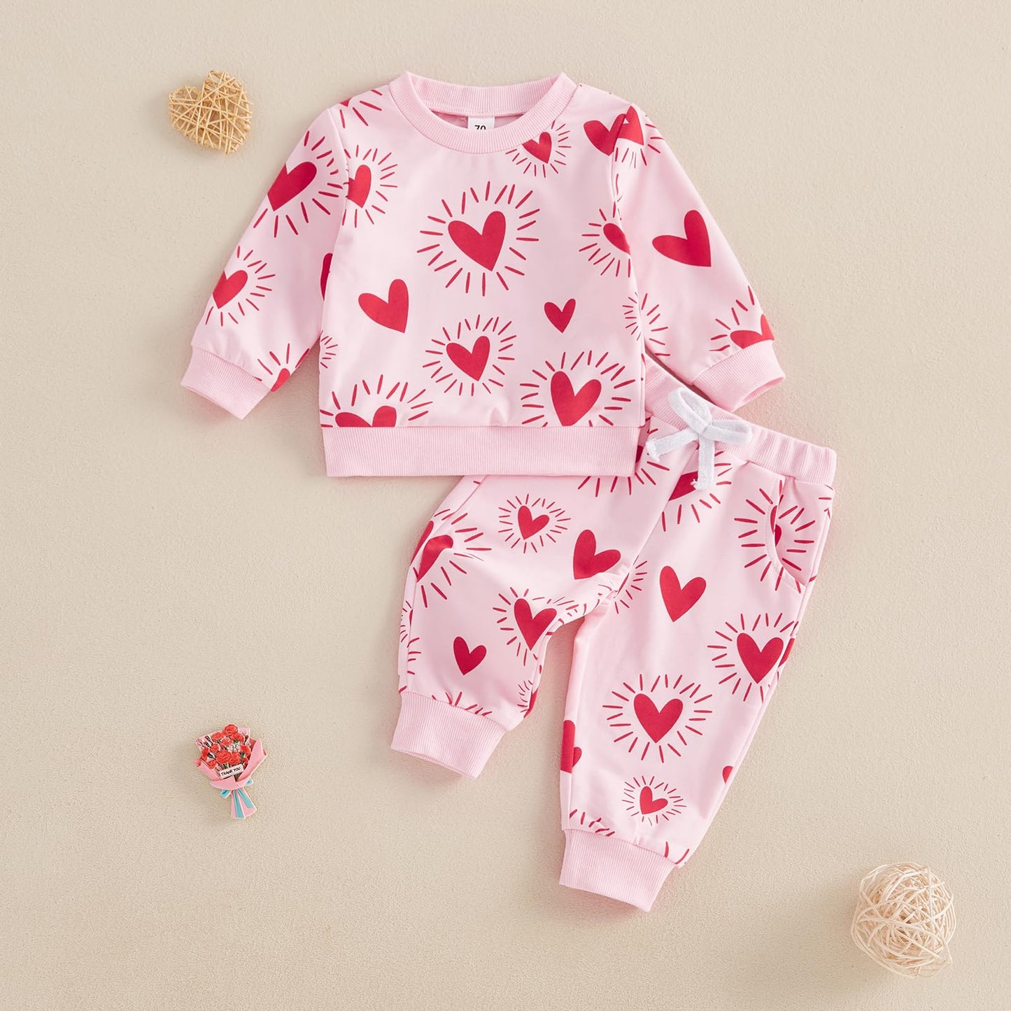Ayalinggo Toddler Baby Girl Valentines Outfit Love Heart Shirt Long Sleeve Sweatshirt Casual Pants Valentines Day Clothes (Pink