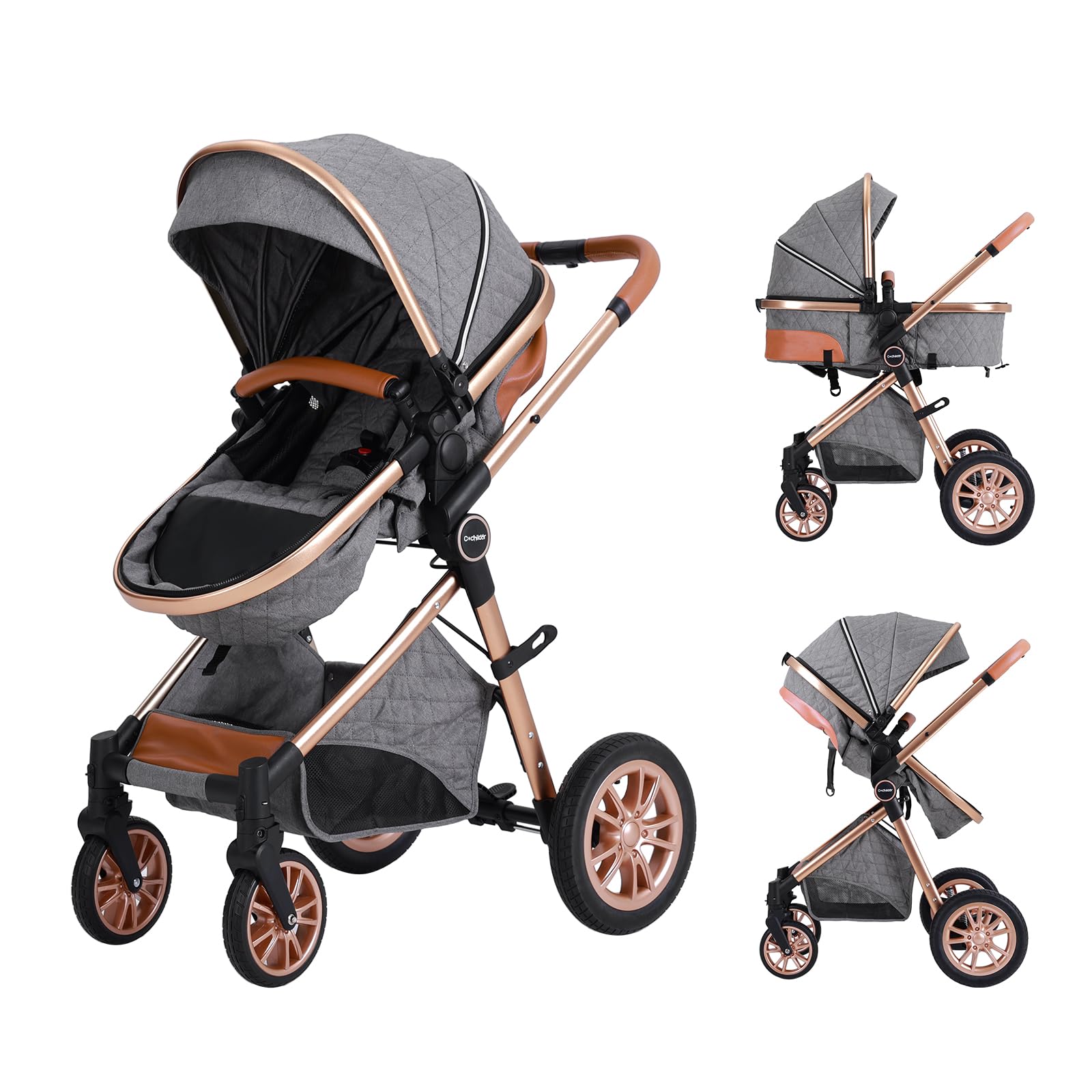 Cochildor DuraFlex 2-in-1 Baby Stroller, Foldable Travel Stroller for Newborn to Toddler, Convertible Stroller with All-Terrain 