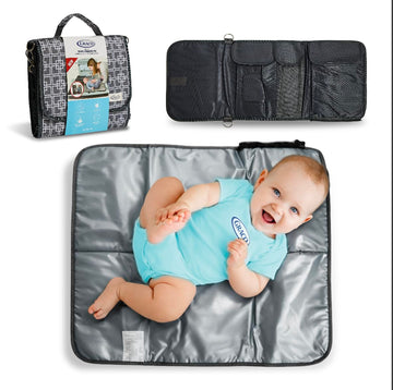 Graco Portable Baby Diaper Changing Table Pad Bag with Wipe & Travel Essentials Pockets - Deluxe Compact Clean Padded Infant Cha