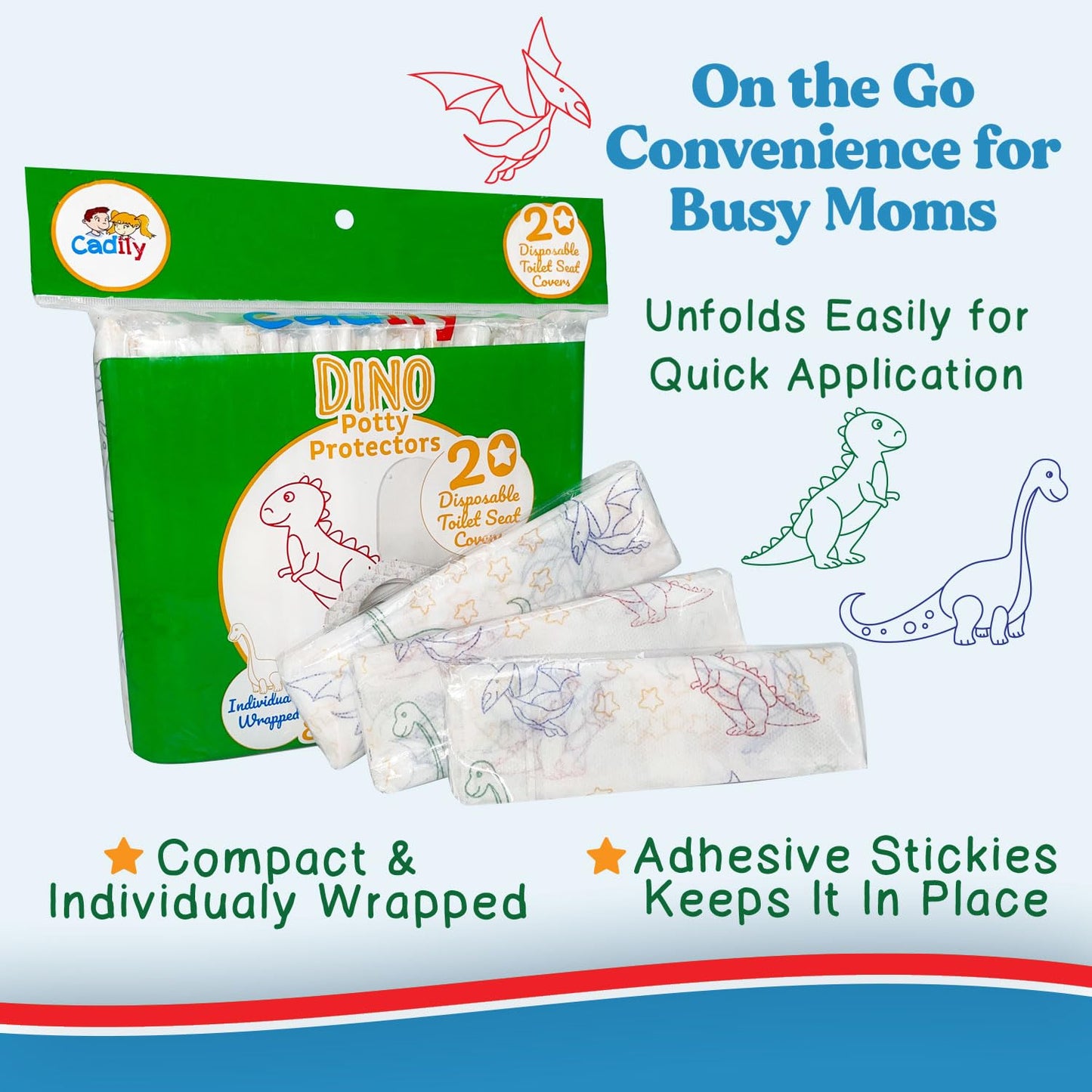 Dinosaur Disposable Toilet Seat Cover For Kids 20 Pack, Extra Large, Waterproof & Individually Wrapped, Toddler Toilet Cover For