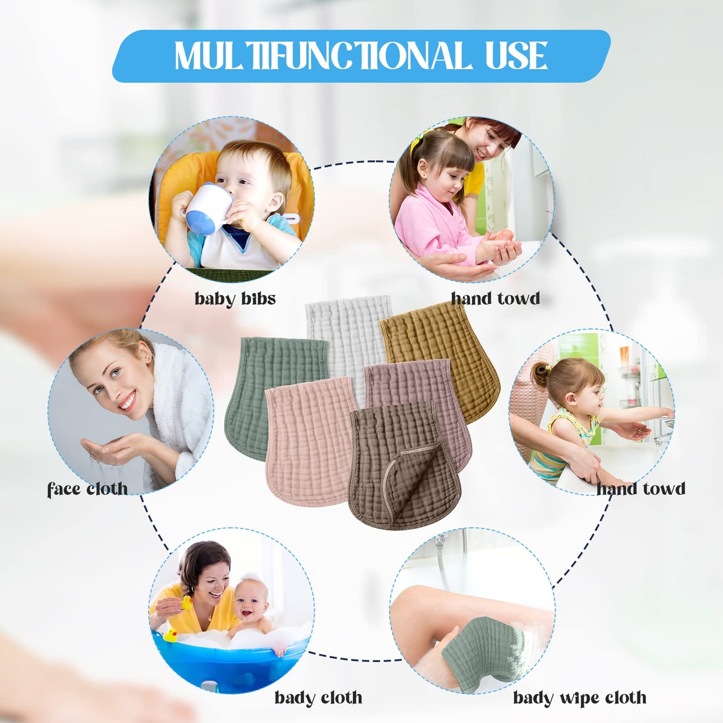 Frienda 6 Pack Muslin Burp Cloths Cotton Large 20x 9 Extra Absorbent and Soft Baby Burping Cloth for Baby Boy Girl Unisex(No