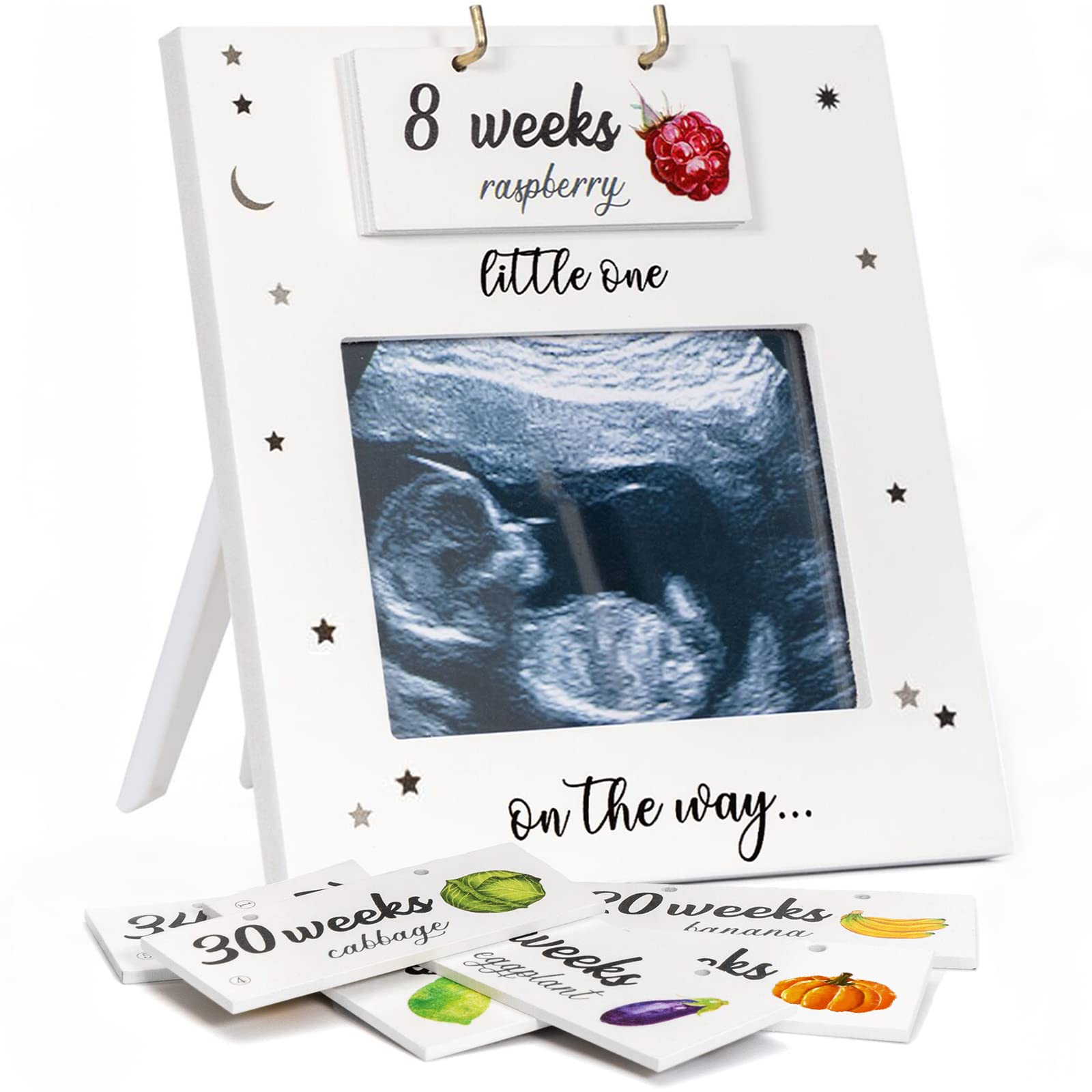 Ultrasound Picture Frame, Sonogram Picture Frame With Belly Bump Fruit And Vegetable Signs, Expecting Parents To Be Unique Gifts