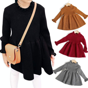 Simplee Kids Little Girls' Long Sleeve Girl Dresses And Rompers Ribbed Knit Sweater Dress Black For 2T