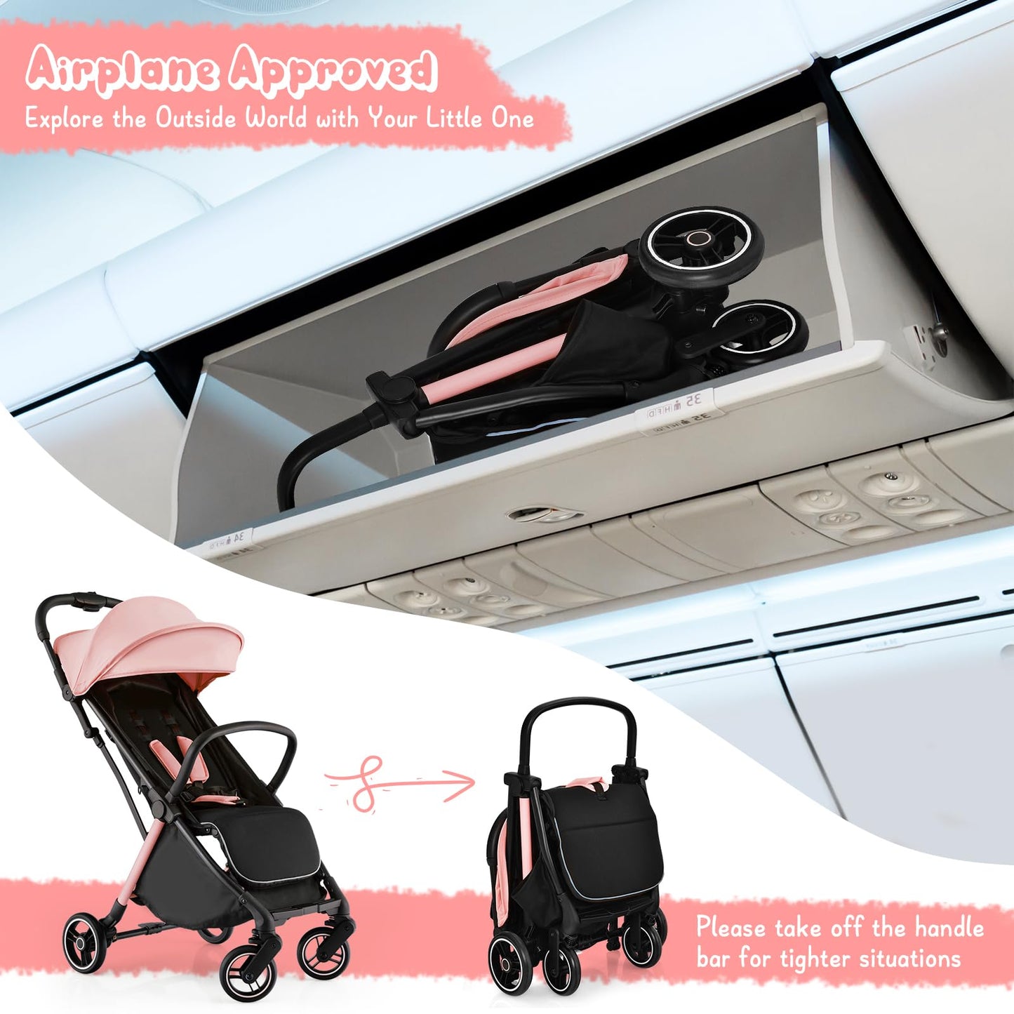 Honey Joy Lightweight Baby Stroller, Compact Travel Stroller For Airplane, Fits Airplane Cabin & Overhead, One-Hand Gravity Fold