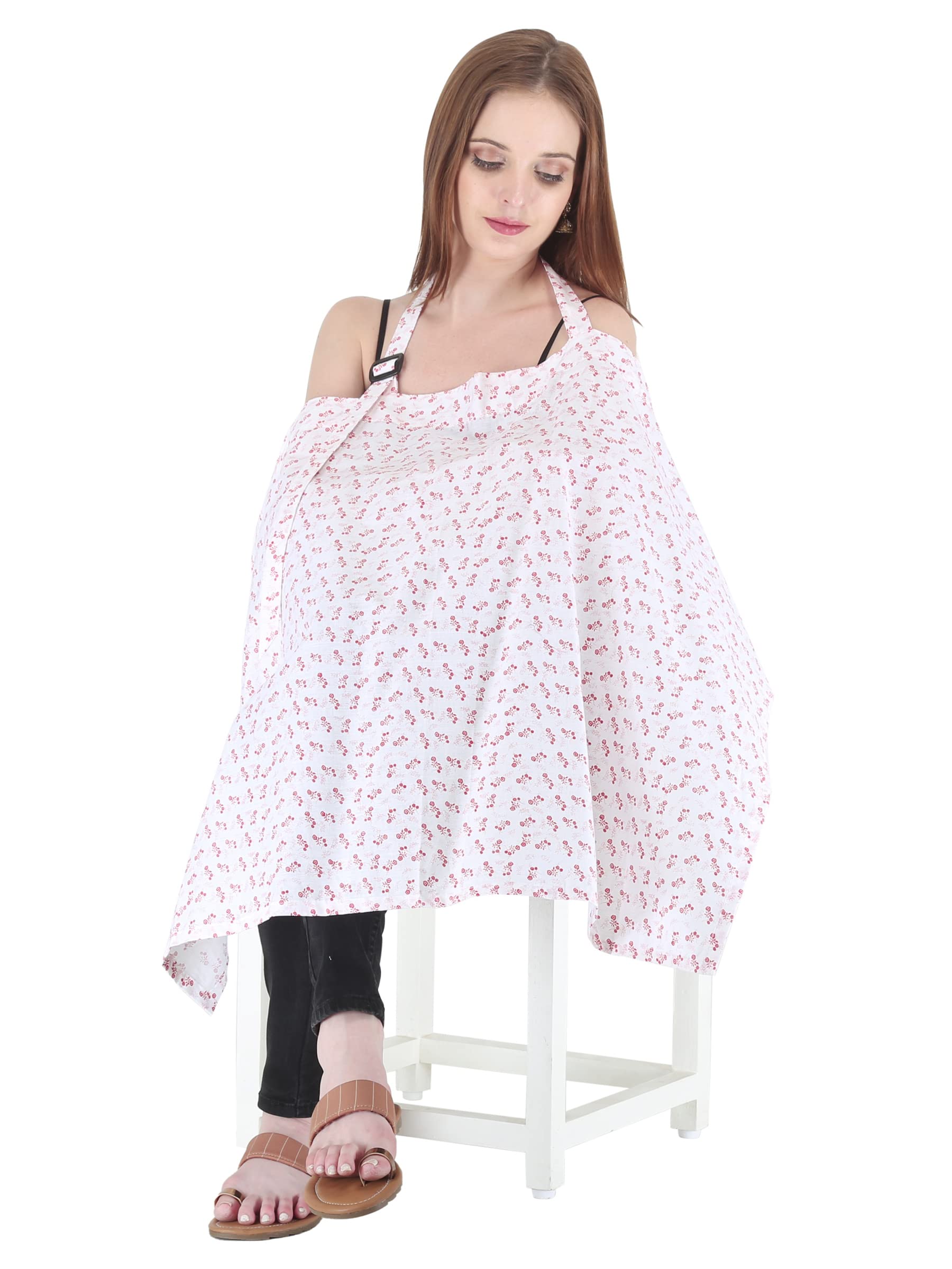 Switchon Feeding Apron Cover Maternity Cover & Scarf 100% Cotton Maternity Breastfeeding Multipurpose For Mothers (WhiteRed)