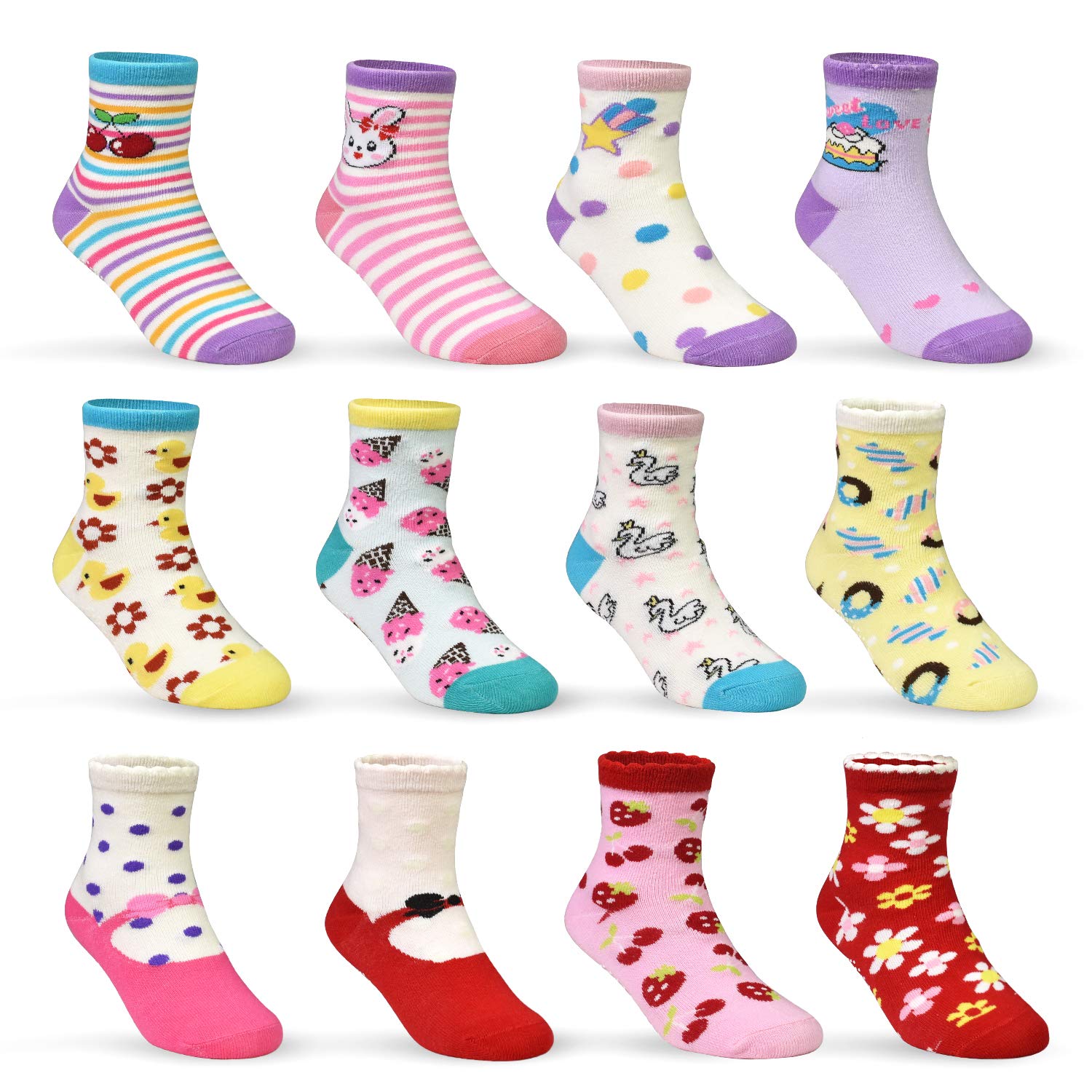 Tphon 12 Pairs Toddler Non Skid Socks With Grips Anti Slip Bottom, Cotton Non Sl WBCBBB07Y9HWT85