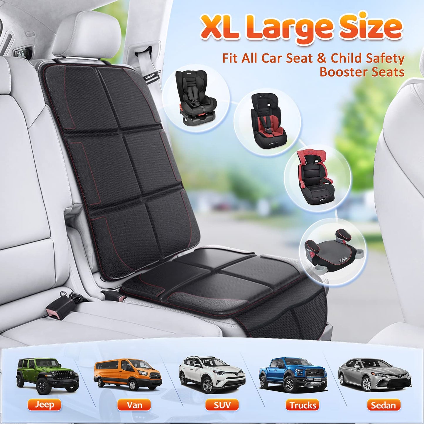 Gimars Car Seat Protector, 2 Pack, Waterproof 600D Fabric Carseat Protector Car Seat Cover For Child Car Seat With Nonslip Backi