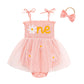 Titkkop Baby Girl 1St Birthday Clothes One Year Old Tulle Romper Sleeveless Bodysuit Cake Smash Outfits(Pink6,9-12M)