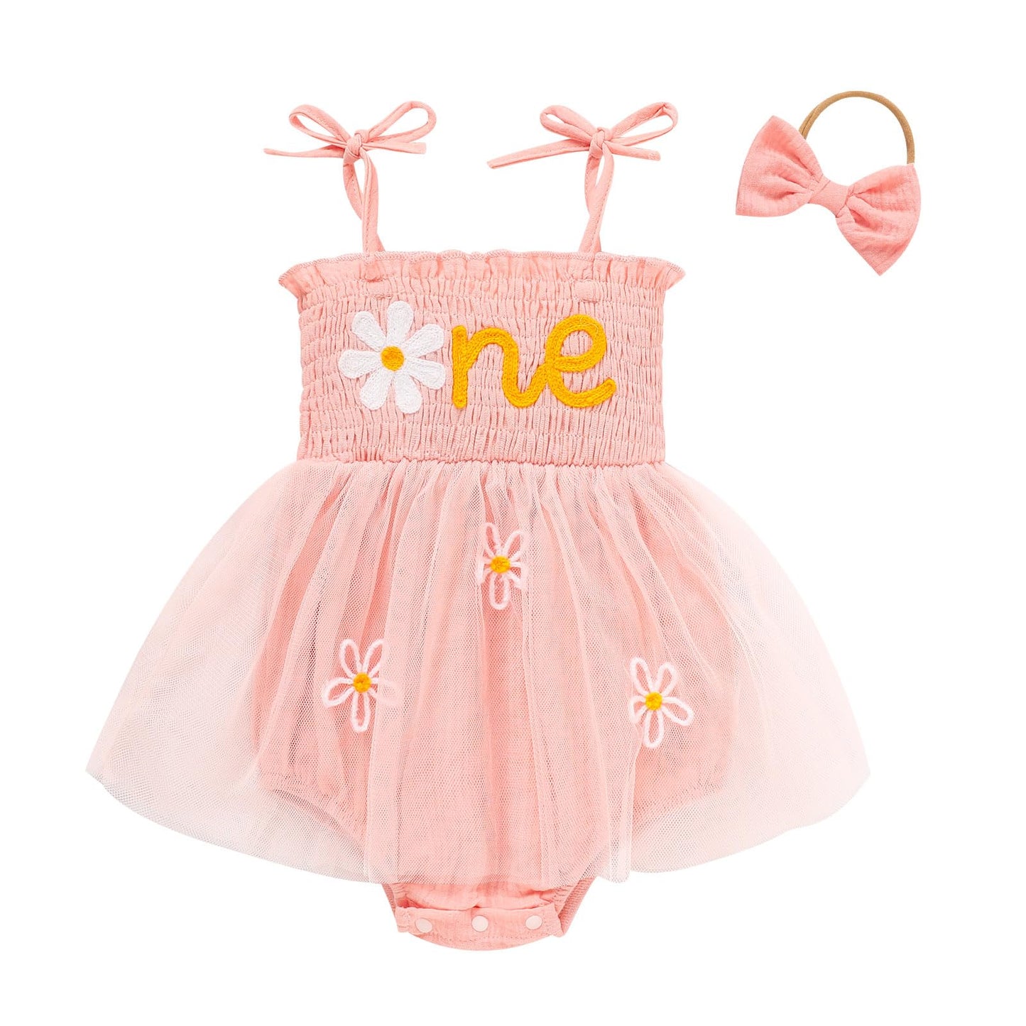 Titkkop Baby Girl 1St Birthday Clothes One Year Old Tulle Romper Sleeveless Bodysuit Cake Smash Outfits(Pink6,9-12M)