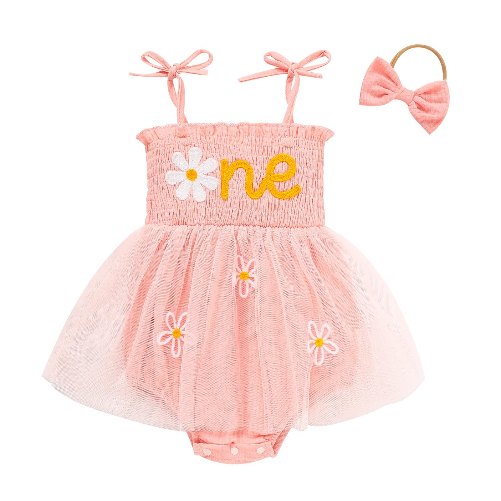 Titkkop Baby Girl 1St Birthday Clothes One Year Old Tulle Romper Sleeveless Bodysuit Cake Smash Outfits(Pink6,9-12M)