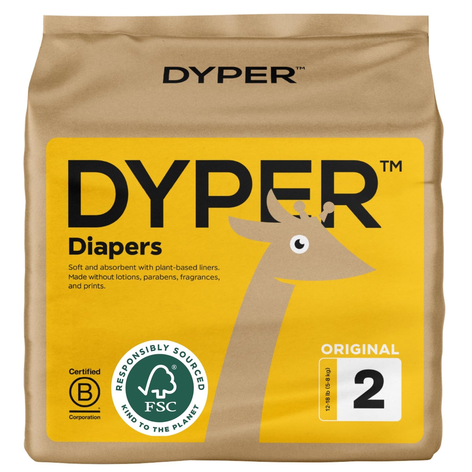 DYPER Baby Diapers Size 2 | Honest Ingredients | Cloth Alternative | Day & Overnight | Made with Plant-Based* Materials | Hypoal