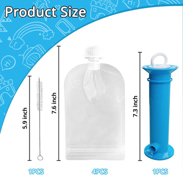 Newmemo 6Pcs Reusable Baby Food Pouches Filler Kit Baby Food Pouch Maker For Applesauce Yogurt Smoothie Refillable Fruit Puree P