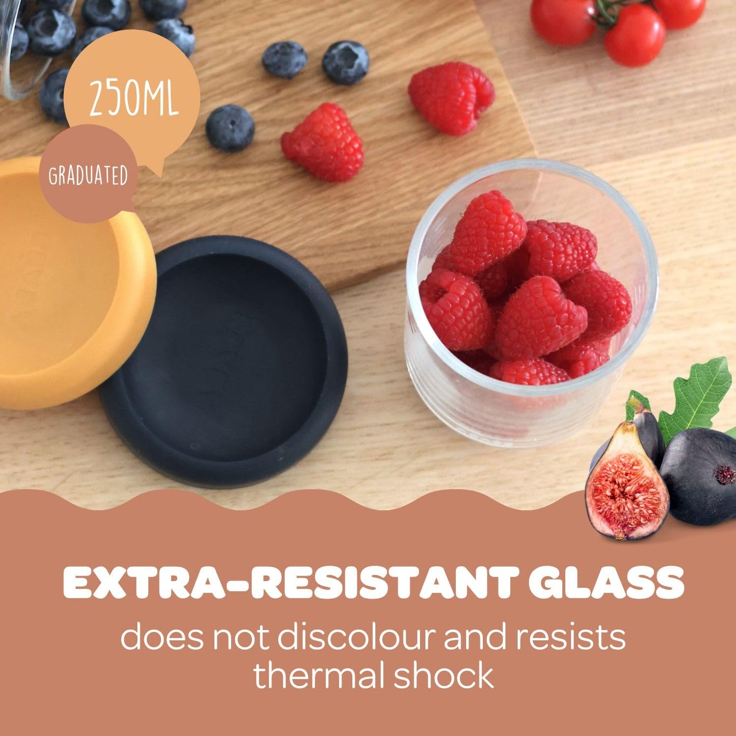 Beaba 2 Pack Glass Baby Food Jars With Soft Silicone Air Tight Lids, 8 Oz Glass Storage Containers With Lids, Microwave And Free