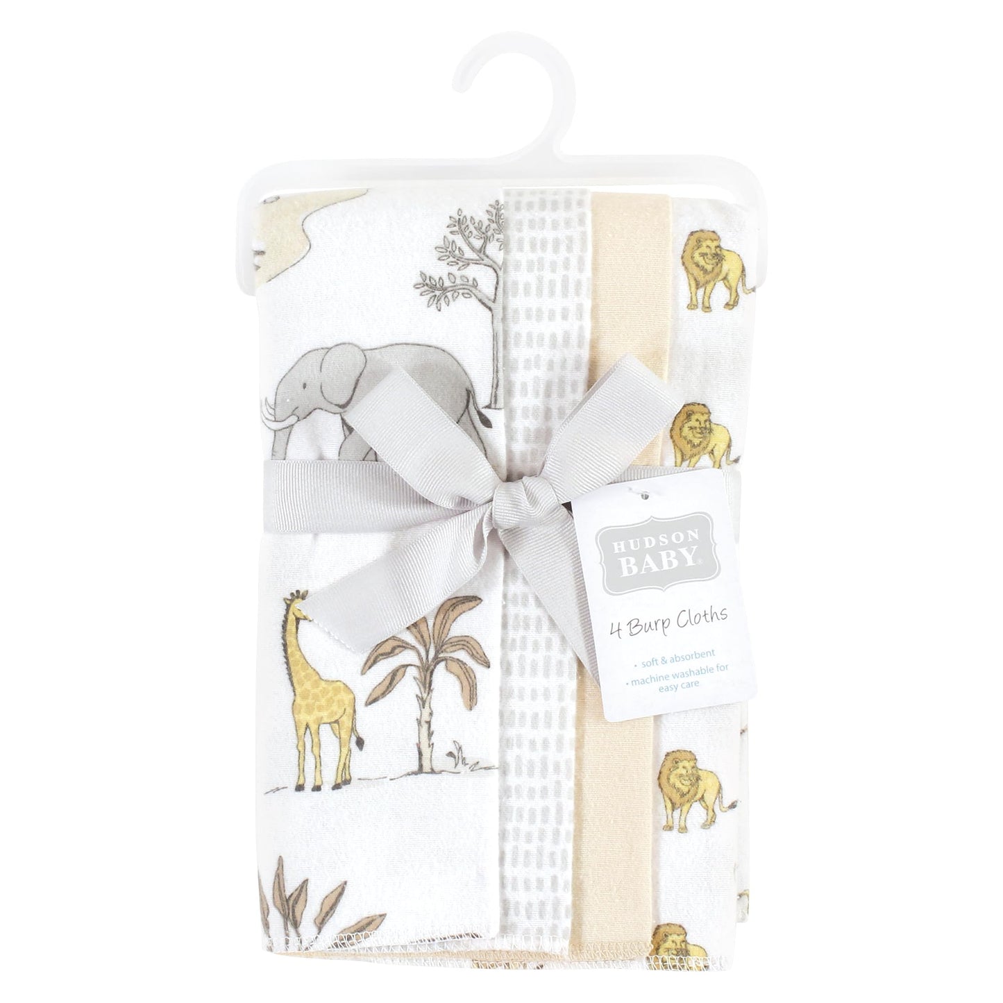 Hudson Baby Unisex Baby Cotton Flannel Burp Cloths 4-Pack, Neutral Safari World, One Size