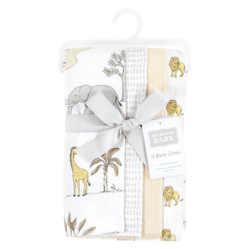 Hudson Baby Unisex Baby Cotton Flannel Burp Cloths 4-Pack, Neutral Safari World, One Size
