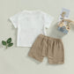 Fhutpw Baby Boys 2Pcs Summer Outfits Short Sleeve T-Shirt Tops Elastic Waistband Shorts Set Toddler Clothes (Linen White + Light