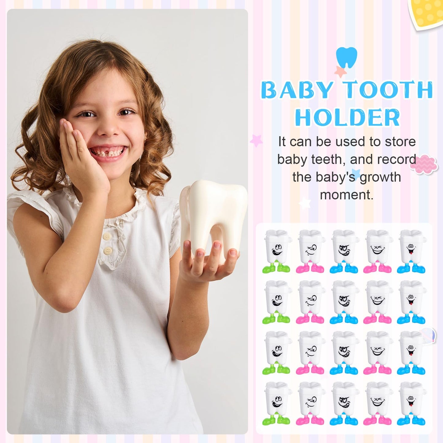Chuangdi 60 Pcs Teeth Storage Box Lovely Baby Milk Tooth Organizer Container Teeth Saver Save Box Case Gift For Kids Lost Teeth