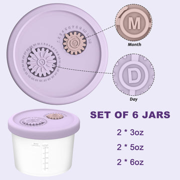 Btrfe Reusable Silicone Baby Food Containers With Date-Tracking Lids | 6-Pack Shatterproof, Freezer & Dishwasher Safe | 3 Sizes