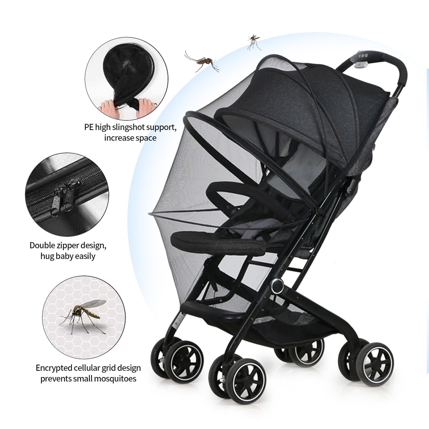 Duomi 2-In-1 Stroller Sun Shade And Mosquito Net Cover - Universal Breathable Baby Cover With Two-Way Zipper For Extender