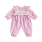 Seyurigaoka Newborn Smocked Baby Girl Clothes Bow Gingham Long Sleeve Jumpsuit Peter Pan Collar Shirt Romper (Daddys Girl, 6-12