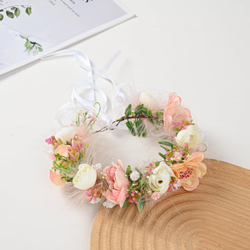 Funsveta Baby Girls Flower Crown Flower Girl Headpiece Boho Little Wreaths For Weddings, Family Photography (Burgundy Pink)