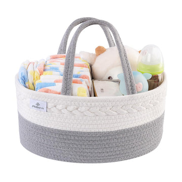 Philorn Diaper Caddy Organizer, Cotton Rope Diaper Caddy Basket, Woven Diaper Caddy With Dividers, Nursery Storage Basket For Ch