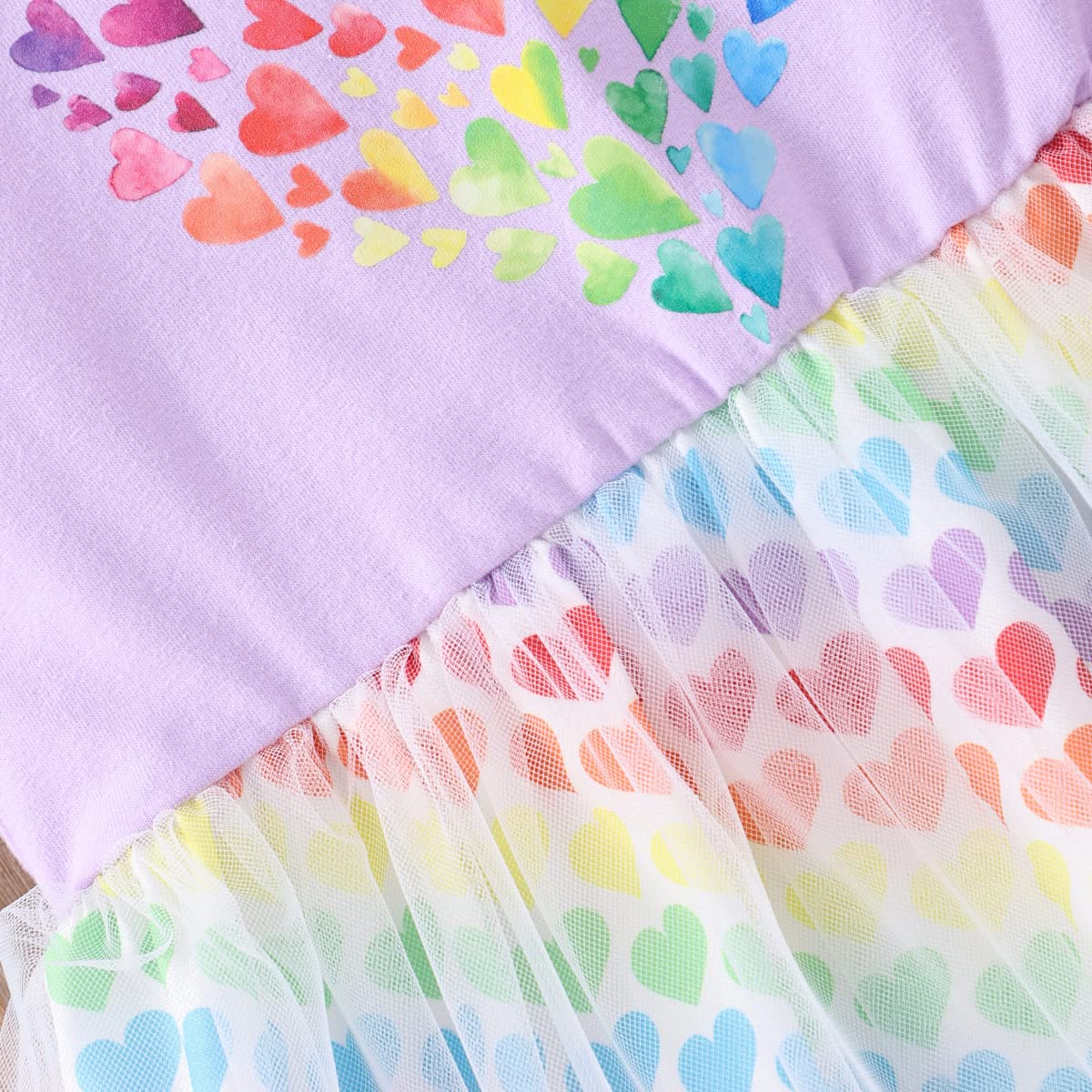 Girls Valentines Day Dresses Heart Print Dress Purple Tulle Tutu Toddler Girl Valentines Day Dress 5T/1319