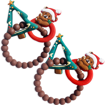 2pcs Christmas Baby Silicone Teether Christmas Tree and Bear Teething Ring Christmas Teething Toys Toddler Teething Chew Toys Ch