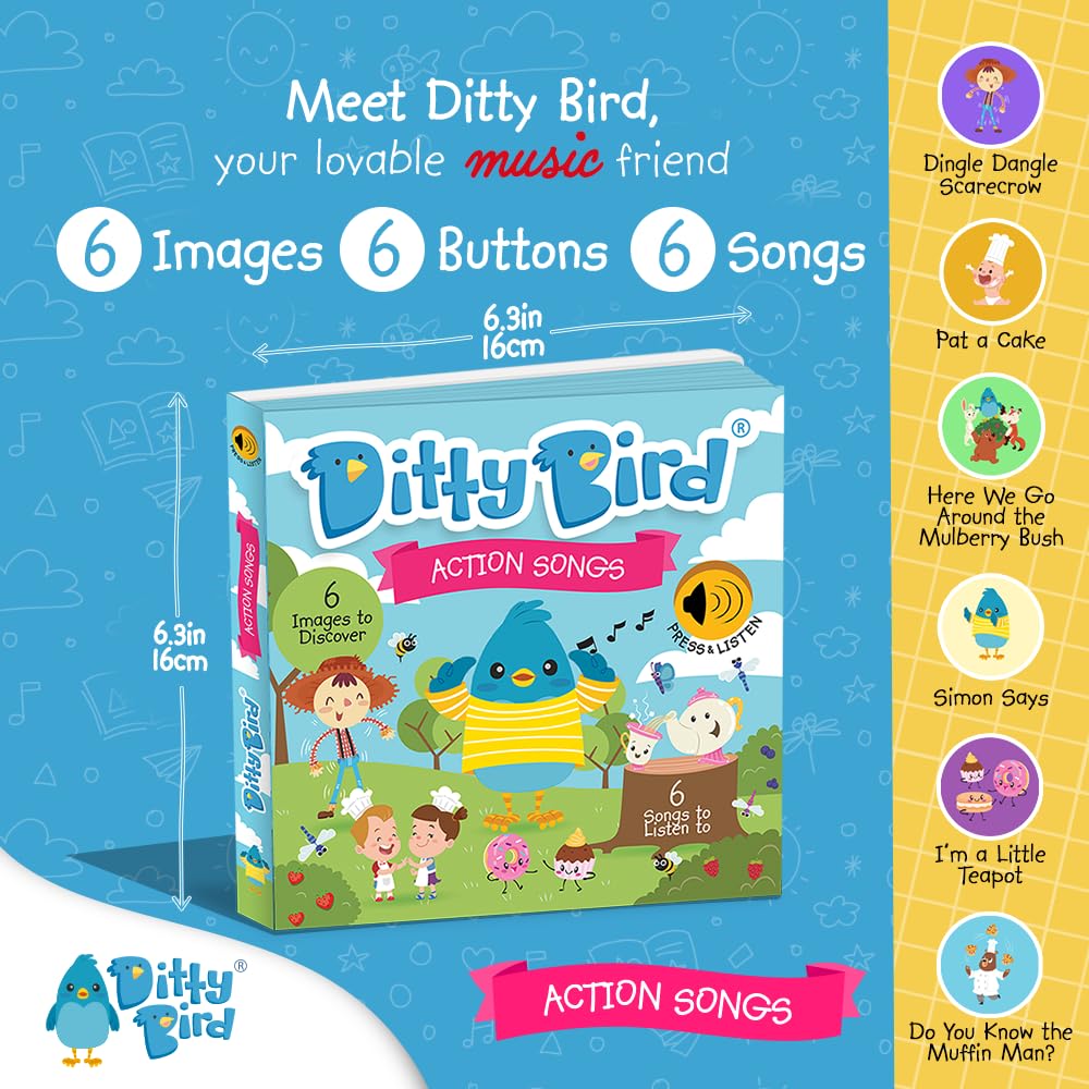 Ditty Bird Musical Books for Toddlers | Fun Childrens Nursery Rhyme Book | Im a Little Teapot Book with Sound | Interactive Tod
