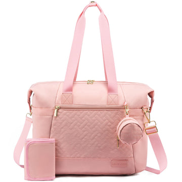 Lovevook Diaper Bag Tote, Large Baby Tote Bag, Travel Diaper Tote For Mom And Dad With Changing Pad And First Aid Bag, Pink