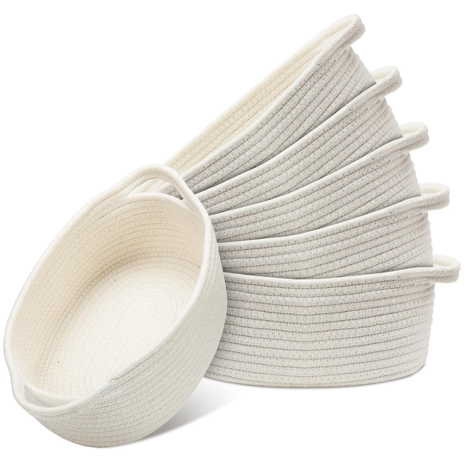 Suttmin 6 Pcs Small Woven Basket 12 x 8 x 5 Cotton Rope Storage Basket Empty Gift Basket Decorative Dog Cat Toy Basket Cute Oval