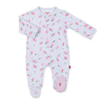 Magnetic Me Footie Pajamas 100% Organic Cotton Baby Girls Sleepwear Quick Magnetic Fastener Sleeper Strawberries And Cream 6-9 M