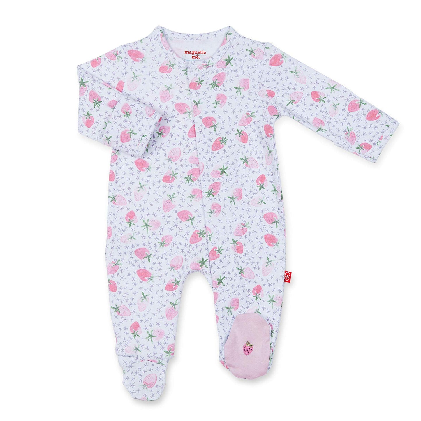 Magnetic Me Footie Pajamas 100% Organic Cotton Baby Girls Sleepwear Quick Magnetic Fastener Sleeper Strawberries And Cream 9-12