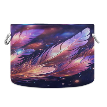 Canvas Storage Organizer Bin, Feathers Under The Stars (1) Storage Basket Laundry Hamper with Handle for Clothes Playroom Decor,