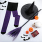 Halloween Witch Costume Accessories Set Witch Broom Plastic Broomstick Black Witch Hat Striped Tights For Halloween Party (Purpl