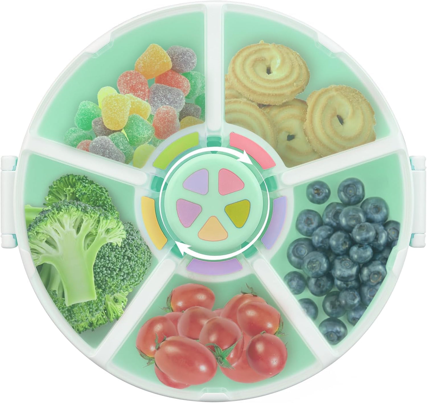 JOOPE Talk Kids Reusable Rotating Snack Container with 5 Separate Compartments, ColorMatching Opening Lid,BPA/PVC-Free, Dishwash