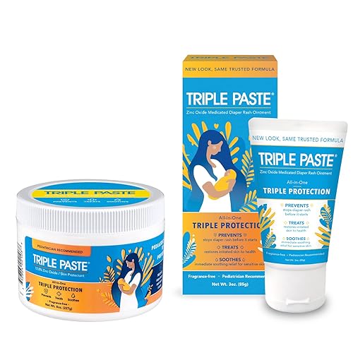 Triple Paste Diaper Rash Cream For Baby - 8 Oz Tub & 3 Oz Tube At Home & On The Go Bundle - Zinc Oxide Ointment Treats, Soothes