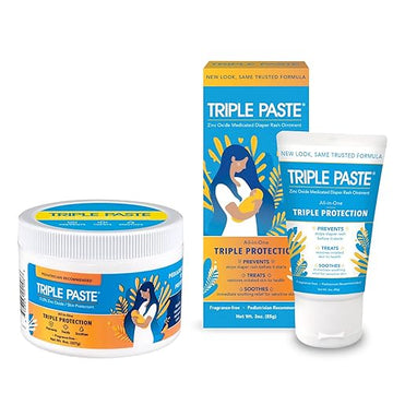 Triple Paste Diaper Rash Cream For Baby - 8 Oz Tub & 3 Oz Tube At Home & On The Go Bundle - Zinc Oxide Ointment Treats, Soothes