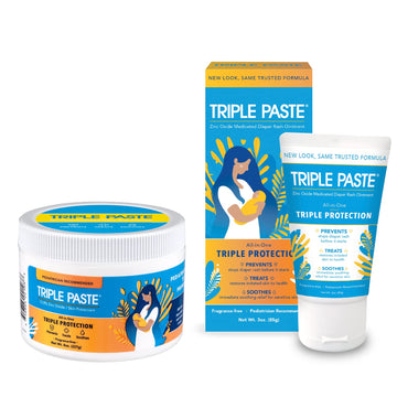 Triple Paste Diaper Rash Cream For Baby - 8 Oz Tub & 3 Oz Tube At Home & On The Go Bundle - Zinc Oxide Ointment Treats, Soothes