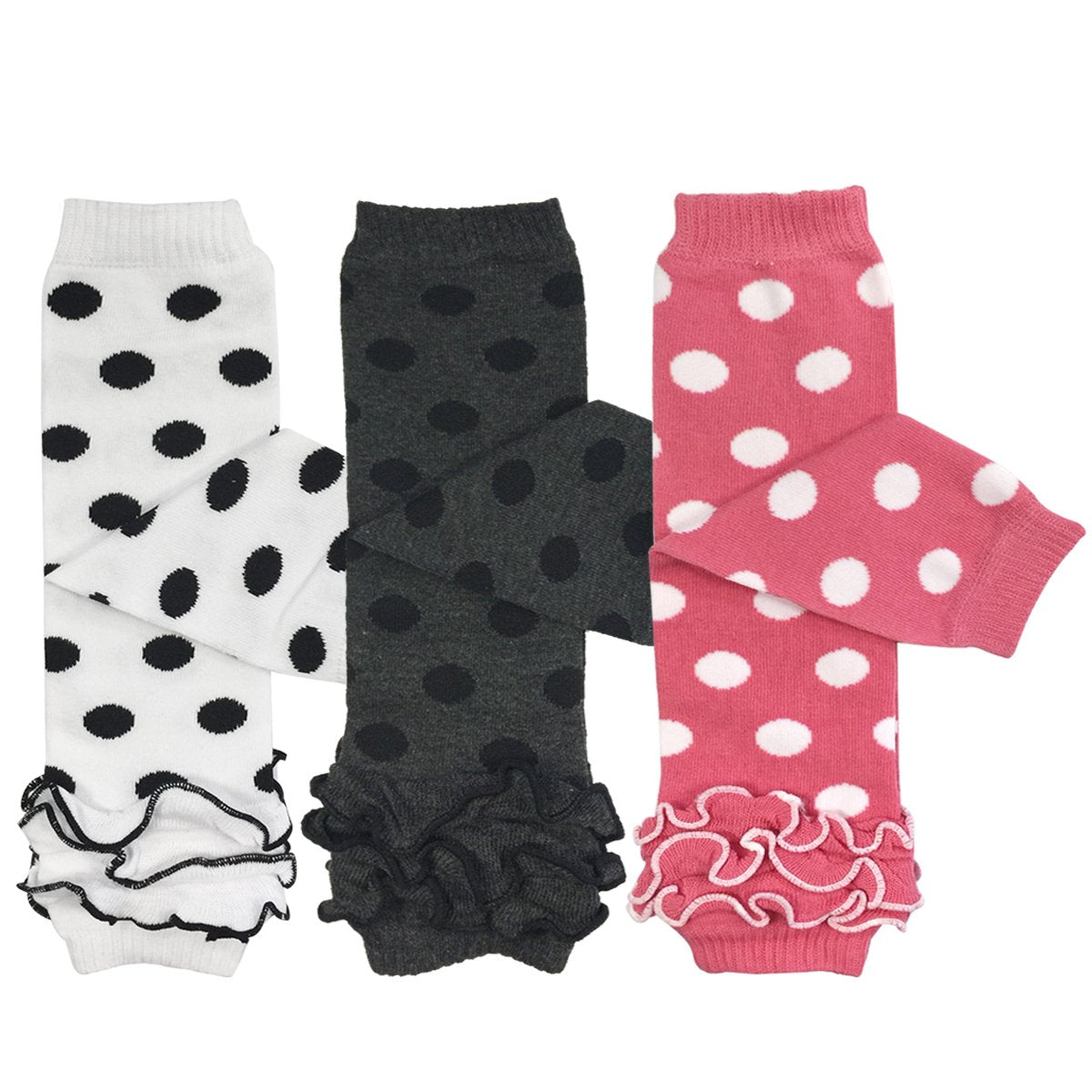 Allydrew 3 Pack Ruffle Bottom Baby Leg Warmers & Toddler Leg Warmers, White, Black, Peachy Pink