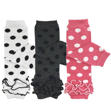 Allydrew 3 Pack Ruffle Bottom Baby Leg Warmers & Toddler Leg Warmers, White, Black, Peachy Pink